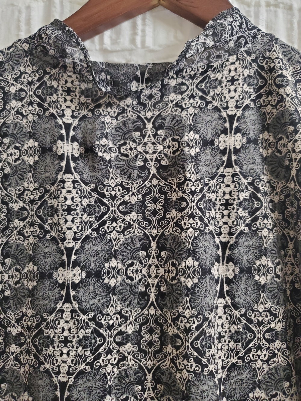 Women’s Black and Cream Printed Ruffle Sleeve Top - Picture 9 of 13